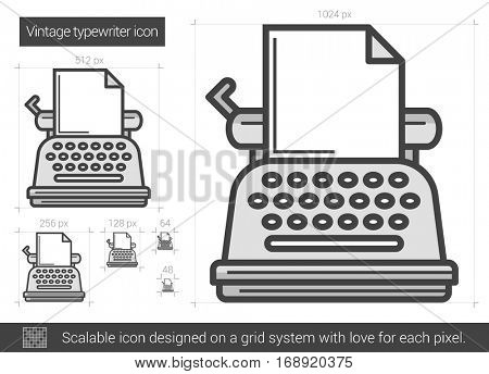 Vintage typewriter vector line icon isolated on white background. Vintage typewriter line icon for infographic, website or app. Scalable icon designed on a grid system.