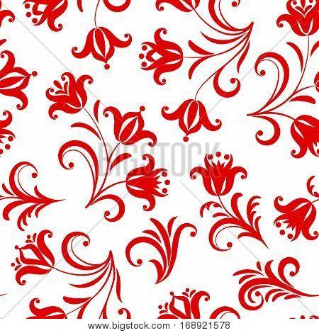 Floral pattern. Ornamental flower seamless background. Russian traditional native floral ornament.