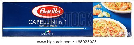 Top View Of Barilla Capellini N.1 Italian Pasta Isolated On White Background