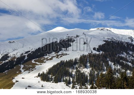 View on the Tuxer Alps mountain panorama from Rastkogel cableway in Tyrol Austria