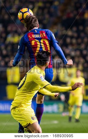 VILLARREAL, SPAIN - JANUARY 8: 20 Sergi Roberto during La Liga soccer match between Villarreal CF and FC Barcelona at Estadio de la Ceramica on January 8, 2016 in Villarreal, Spain