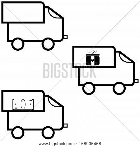 Black lorry three item - icons set.