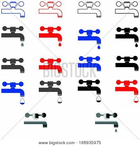 Tap black. grey red and blue colour - set icons.