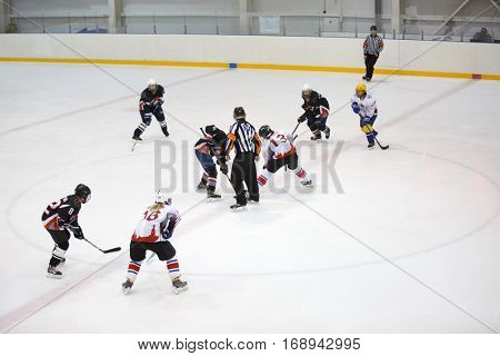 Moscow, Russia - January, 08, 2017: Female amateur hockey league LHL-77. Game between female hockey team 