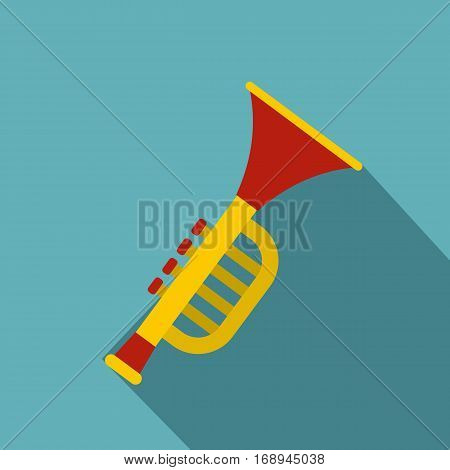 Colorful trumpet toy icon. Flat illustration of colorful trumpet toy vector icon for web   on baby blue background