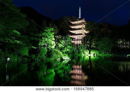 Rurikoji Pagoda in Japan at night