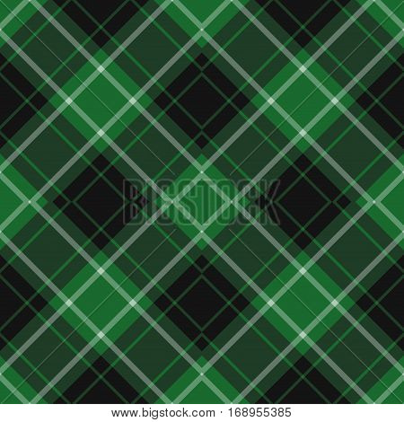 seamless illustration - green black diagonal tartan with squares and white stripes