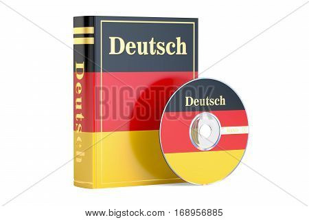 German book with flag of Germany and CD disk 3D rendering isolated on white background