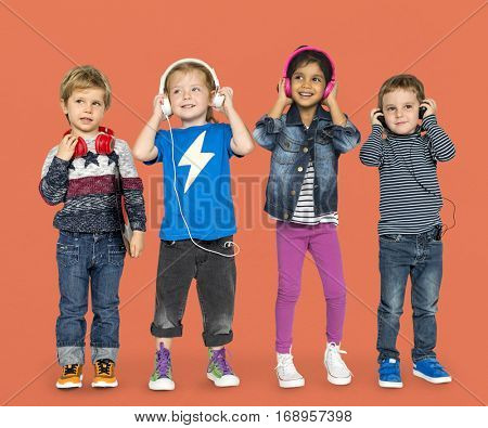 Little Children Headhones Music Adorable Cheerful