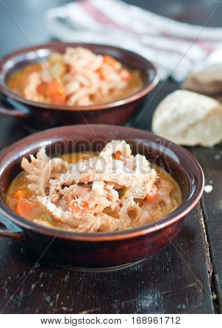 typical Italian dish tripe with beans potatoes and veal