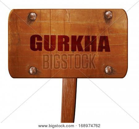 gurkha, 3D rendering, text on wooden sign