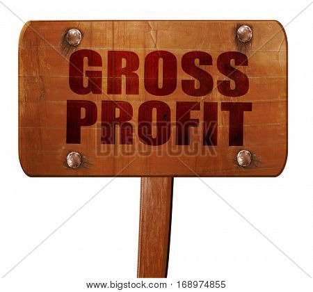 gross profit, 3D rendering, text on wooden sign