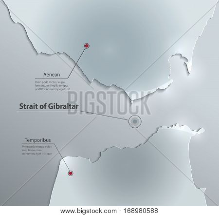 Strait of Gibraltar map glass card paper 3D vector