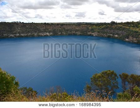 The incredible Blue Lake at Mt Gambier South Australia. The Blue Lake is a large monomictic crater lake located in a dormant volcanic maar associated with the Mount Gambier maar complex.