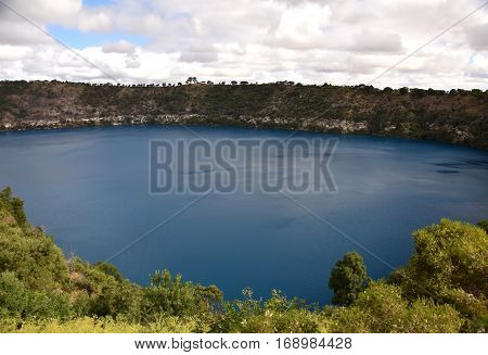 The incredible Blue Lake at Mt Gambier South Australia. The Blue Lake is a large monomictic crater lake located in a dormant volcanic maar associated with the Mount Gambier maar complex.