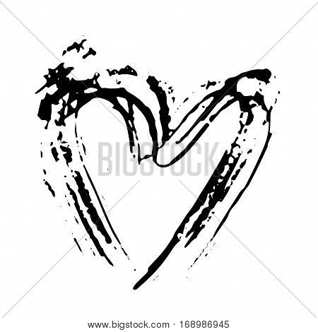 Hand drawn vector heart. Dry brush ink illustration. Grunge rough texture
