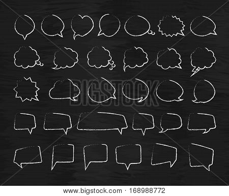 Stickers of speech hand draw bubbles set on black background. Vector Illustration