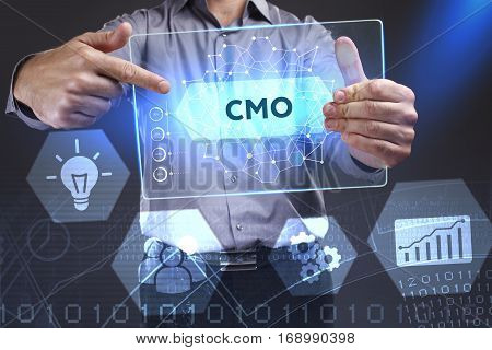 Business, Technology, Internet And Network Concept. Young Businessman Showing A Word In A Virtual Ta