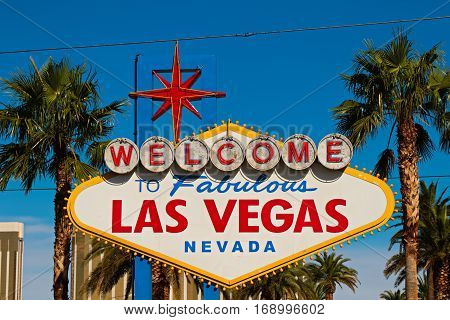 A view of Welcome to Fabulous Las Vegas sign in Las Vegas Strip at day time