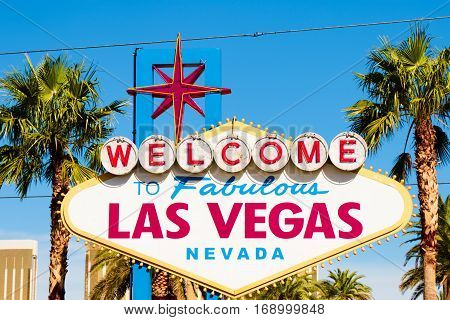 A view of Welcome to Fabulous Las Vegas sign in Las Vegas Strip at day time