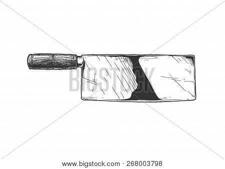 Chinese Caidao (chefs Knives) Or Japanese Chukabocho. Vector Hand Drawn Illustration In Vintage Engr