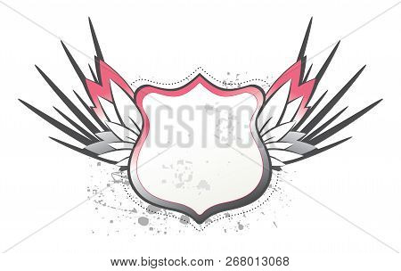 Grunge Shield With Spread Bird Angel Wings