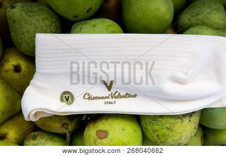 GOMEL, BELARUS - October 21, 2018: Giovanni Valentino socks. Giovanni Valentino is a manufacturer of cutting edge leather goods, primarily handbags.