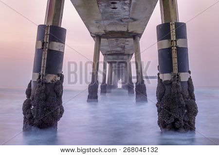 Under Pacifica Municipal Pier At Twilight. Pacifica, San Mateo County, California, Usa.