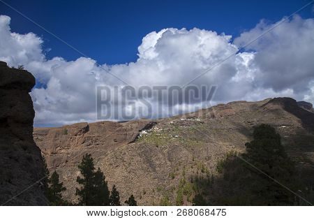 Gran Canaria,  October, View From A Hiking Path Across Valley Barranco De Juncal, Towards Small Trog
