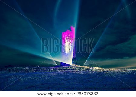 Night Time Light Show At Victoria Monument, Huddersfield