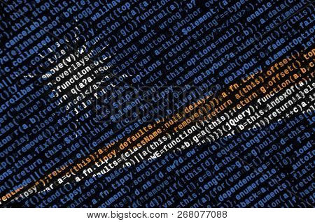 Marshall Islands Flag  Is Depicted On The Screen With The Program Code. The Concept Of Modern Techno