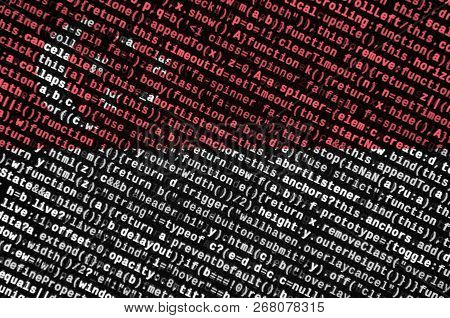 Singapore Flag  Is Depicted On The Screen With The Program Code. The Concept Of Modern Technology An