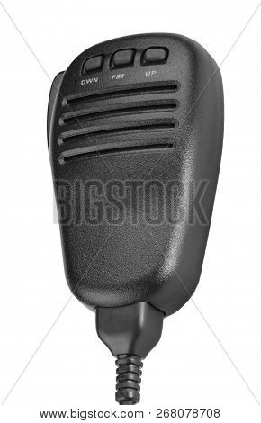 Black Handheld Dynamic Microphone For Radiocommunication At Dry Sunny Summer Day