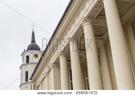 The Rhythm Of The Columns In Vilnius. Old Building.