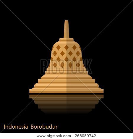 Indonesian Borobudur Ancient Temple. Cartoon Style Icon