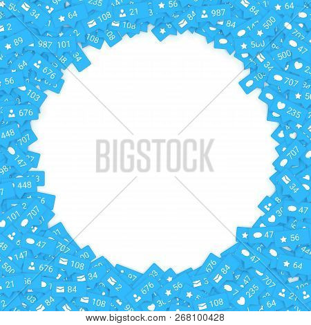 Blue Icons Of Social Media Network Activity. Notification Of Likes, Comments, Follow And Followers. 