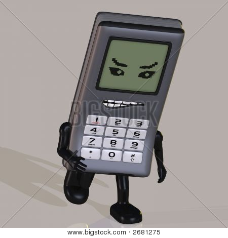 Cartoon Cell Phone With Cute And Funny Emotional Face