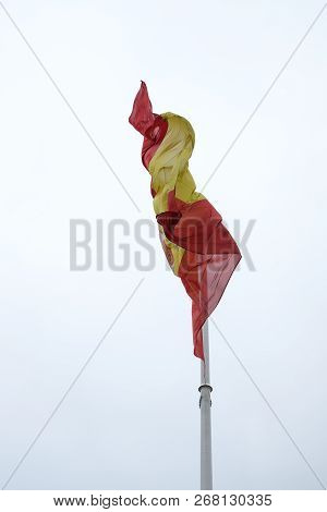 The Biggest Flag Of Spain Is In The Plaza Del Descubrimiento Madrid