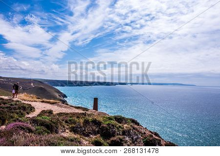 Stamps And Wheel Engine House Ruins Wheal Coates Mine On Cliffs Near St. Anges,  Cornwall, Uk