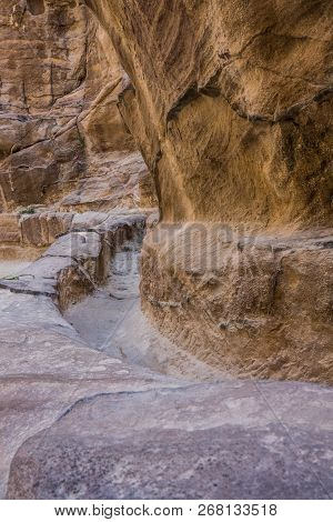 Water Pipeline In Al-siq Main Entrance Canyon To Petra, Jordan