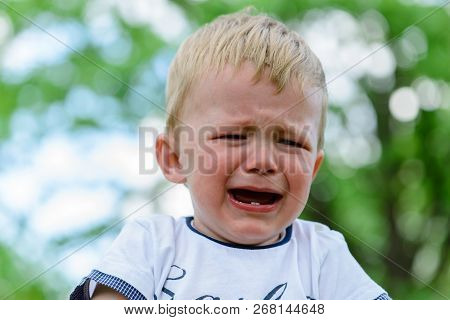 Displeased Child Boy Crying, Portrait Of Children With Sad Expressions, Screaming And Crying