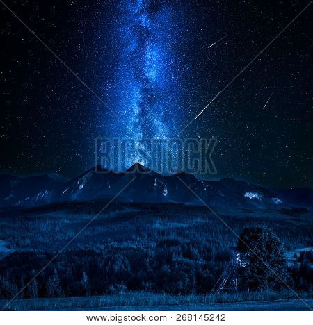 Milky Way And Falling Stars Over Tatra Mountains In Poland