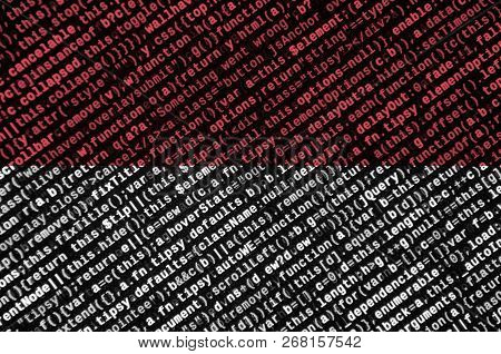 Indonesia Flag  Is Depicted On The Screen With The Program Code. The Concept Of Modern Technology An