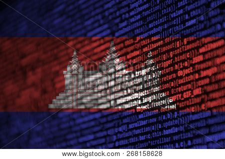 Cambodia Flag  Is Depicted On The Screen With The Program Code. The Concept Of Modern Technology And