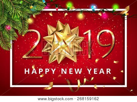 Vector Stock Premium Luxury 2019 Happy New Year Red Background With Beautiful Golden Gift Bow Under 