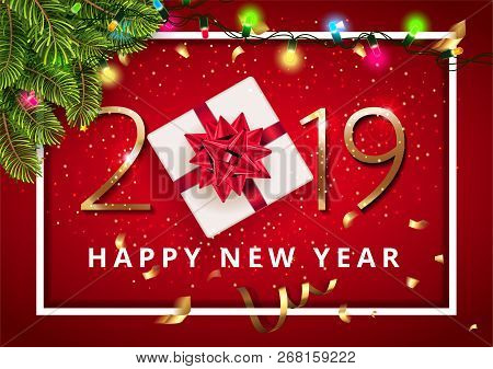 Vector Stock Premium Luxury Classic Christmas 2019 Happy New Year Red Background Beautiful Gift With