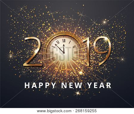 Vector Stock Gold 2019 Christmas Or New Year Celebration Premium Luxury Dark Background With Clock M