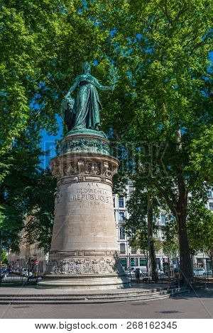 Lyon, France - July 18, 2018: Statue Of A Woman (marianne) Representing The Republic On The Square C