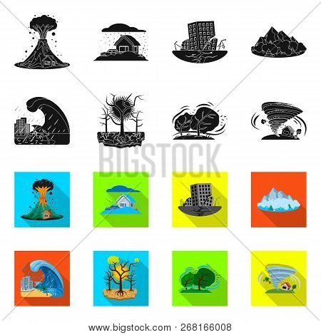 Vector Design Of Natural And Disaster Logo. Collection Of Natural And Risk Stock Vector Illustration
