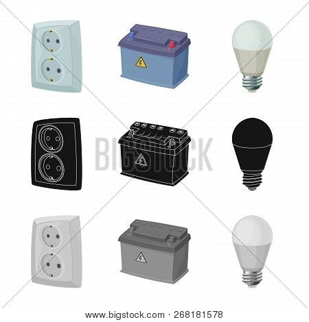 Vector Design Of Electricity And Electric Sign. Set Of Electricity And Energy Vector Icon For Stock.